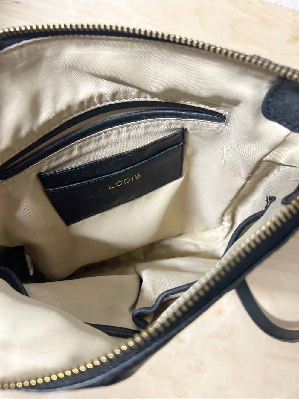 Vintage Lodis Black Smooth Genuine Leather Crossbody Bag